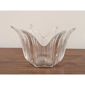 Vintage Clear Glass Tulip Bowl – Ribbed Pressed Glass – Mid Century Modern – 3.5